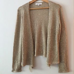Ellen Tracy Gold Sequin Cardigan
